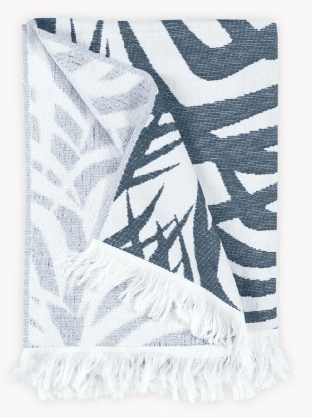 Matouk Schumacher Zebra Palm Beach Towel Navy & White 40